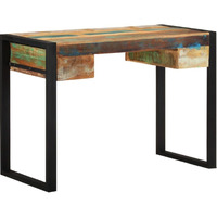 Vidaxl Solid Reclaimed Wood Desk, Vintage Style Study Table With Steel Frame, 2 Drawers, Multicolor