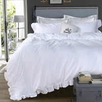 Qsh Washed Cotton Ruffled King Duvet Cover Set,Vintage White Shabby Boho Chic Ruffle Farmhouse Bedding Comforter Quilt Cover 3 Pieces Aesthetic French Country Cottage King Bedding