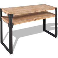 Vidaxl Solid Acacia Wood Console Table - Industrial Style, Durable Construct, Brown - Features Shelf For Additional Storage