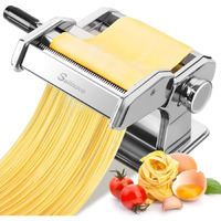 Sailnovo Pasta Maker Machine, 180 Roller Pasta Maker, 9 Adjustable Thickness Settings 2-In-1 Noodles Maker With Rollers And Cutter, Perfect For Spaghetti, Fettuccini, Lasagna Or Dumpling Skin Silver
