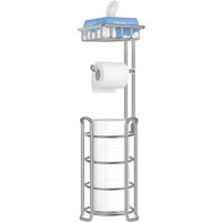 Tomcare Toilet Paper Holder Upgraded Toilet Paper Stand With Raised Feet Metal Bathroom Accessories Tissue Paper Dispenser Free Standing Toilet Paper Roll With Storage Shelf Bathroom Storage Organizer