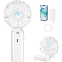 Handfan 5200Mah Portable Handheld Fan, Foldable Personal Fan, Battery Operated Rechargeable Fan, Portable Charger Design, 3 Speeds,5-20H Working Time, For Travel, Outdoors, Indoors-White