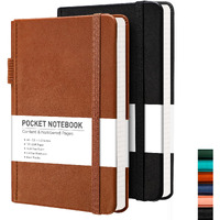 Rettacy Pocket Notebook, 2-Pack, A6 Mini Notebook Journal, Small Lined Notebook Journal With 160 Pages Per Pack, Leather Hardcover, 100 Gsm Paper, Inner Pocket, 3.5""    5.5"" (Black & Brown)