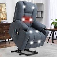 Meetwarm Power Lift Chair Electric Recliner For Elderly Heated Vibration Massage Soft Fabric Recliner Chair With 2 Remote Controls, Usb Ports, Cup Holders & Side Pockets For Living Room (Gray-Blue)