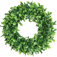 Lvydec Artificial Green Leaves Wreath - 15"" Boxwood Wreath Outdoor Green Wreath For Front Door Wall Window Party D  Cor