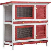'Vidaxl Outdoor Red Wooden Rabbit Hutch With 4 Doors, Iron Wire Mesh And Two Layers- Durable, Spacious, And Weather-Resistant Pet Shelter