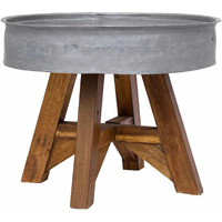 Vidaxl Silver Silver Reclaimed Wood Coffee Table, Round Industrial Galvanized Steel Top, Handmade, Unique Vintage Style - 23.6"" Diameter, 17.7"" Height