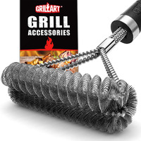 Grillart Grill Brush [Helix + Wire] Combined Bbq Brush - Safe & Efficient Grill Cleaning Brush - 18"" Grill Cleaner Brush Scrubber For Gas/Porcelain/Charbroil Grates - Bbq Accessories Gifts For Men/Dad