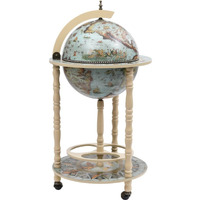 Vidaxl Solid Eucalyptus Wood Globe Bar Wine Stand With Ancient World Map Design-Portable And Stylish Storage For Bottles And Glasses, Blue And White