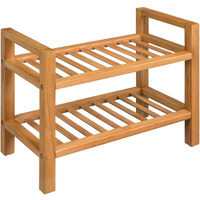 Vidaxl Solid Oak Wood Shoe Rack With 2 Shelves, Compact Shoe Organizer, Freestanding Design With Handles, Natural And Durable
