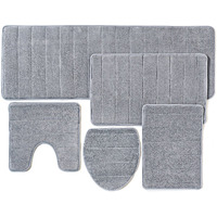 Over The Floor  Bath Mats 5-Piece Set Thick Memory Foam - Close Out Bathroom Rugs Set, Toilet Rug, Water Absorbent, Extra Soft, Non-Slip Back Gray