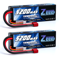 Zeee 2S 5200Mah Lipo Battery 7.4V 80C Hard Case Battery With Deans Plug Compatible For 1/8 1/10 Rc Vehicles Car Slash Rc Buggy Truggy Rc Airplane Racing Models(2 Pack)