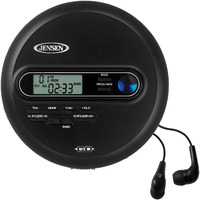 Jensen Cd-65 Portable Personal Cd Player Cd/Mp3 Player + Digital Am/Fm Radio + With Lcd Display Bass Boost 60-Second Anti Skip Cd R/Rw/Compatible Sport Earbuds Included (Black Limited Edition Series)