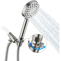G-Promise Solid Metal Brushed Nickel Handheld Shower Head With Extra Long Stainless Steel Hose & Water Saving On/Off Pause Valve, Modern Style, 1 Setting, 10 Year Warranty