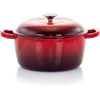 Megachef Round Enamel Cast Iron Casserole With Lid, 5 Quart, Red