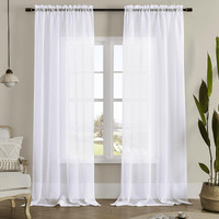 Mystic-Home White Sheer Curtains 84 Inches Long, Rod Pocket Sheer Drapes For Living Room, Bedroom, 2 Panels, 52""X84"", Semi Crinkle Voile Window Treatments For Yard, Patio, Villa, Parlor