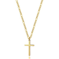 14K Gold Filled Cross Necklace For Men Figaro Chain Stainless Steel Plain Polished Cross Pendant Necklace Simple Faith Jewelry Gift For Women 18""