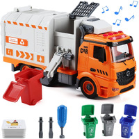 Flanney Garbage Truck Toys, Diy Realistic Recycling Trash Truck Toy With Light And Sound, 4 Trash Cans, Gifts For 3 4 5 6 7 8 Year Old Boys Girls Toddlers