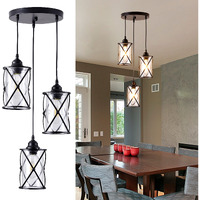Dumaiway Industrial Pendant Light, 3-Light Metal Cage Rustic Hanging Pendant Lights Fixture Ceiling With Glass Shade For Kitchen Island, Dining Room, Cafe, Farmhouse, Foyer (Black E26 Base)