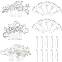Moamun 23Pcs Wedding Hair Comb Set, Bridal Hair Accessories, Rhinestone Hairs Combs Crystal Pearl Hairs Pins Clips For Bridesmaids Flower Girl Prom