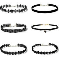 Maxforever 6 Pcs Necklaces Black Velvet Choker Set Classic Gothic Tattoo Lace Chokers