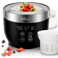 Bear Yogurt Maker, Greek Yogurt Maker Machine With Strainer And Timer Control, Stainless Steel Inner Pot, Automatic Digital With 2 Glass Jars 1 Quart For Home Organic Yogurt, Cheese, Fruit Wine