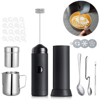 Milk Frother Handheld Coffee Art Set, Electric Coffee Frother With Milk Frother Pitcher, Powder Cocoa Shaker, Coffee Stencils, Coffee Spoons, Latte Art Pen