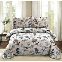 Quilt Set Queen Size Bedspread Coverlet Queen Quilt Bedding Country Farmhouse Quilt Reversible Bedding Lightweight Quilt Bedspread Set Queen Grey Leaves Floral Bird Print Home Quilt Collection Bedding