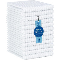 Decorrack 12 Pack 100% Cotton Kitchen Towels For Cleaning, 12 X 12 Inch, Ultra Absorbent Bar Mops, Heavy Duty, Quick Dry, Machine Washable Dish Towels, Multi-Purpose Cleaning Supplies, White (12 Pack)