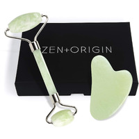 Jade Roller And Gua Sha Set - 100% Natural Jade Stone Face Roller, Dual Sided Massage Roller Stimulates Blood Flow, Relieves Stress, Reduces Signs Of Aging, Travel Pouch Included, Gift Box