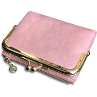 Pofeexio Womens Wallet Rfid Small Compact Bifold Leather Vintage Wallet,Ladies Coin Purse With Zipper And Kiss Lock (Pink)