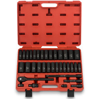 Neiko 02446A 1/2"" Impact Socket Set, 35 Piece, Deep Socket Kit Assortment, Standard Sae (3/8   -1-1/4   ) And Metric Mm (10-32Mm) Sizes, Includes Ratchet Handle And Impact Extension Bars