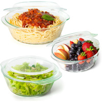 Moss & Stone Basics 6-Piece Clear Glass Casserole Dishes For Oven With Lids, Durable Borosilicate Glass Bakeware Set, Glass Bowls Bakeware Dish Microwave Safe, 3 Size Round Casserole Dish With Lid
