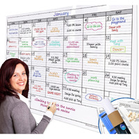 Dry Erase Monthly Extra Large White Board Calendar For Wall, 38"" By 50"", Jumbo Laminated Erasable One Month Whiteboard Calendar, Huge Oversized Blank 30-Day Poster With Lines And Squares (Non-Magnetic Calendar)