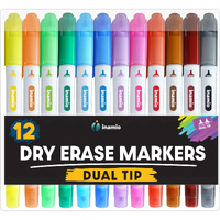 Dry Erase Markers For Whiteboard - Ultra Fine Tip White Board Markers - Dual Tip, Pastel Colors - Fine Point Erasable Markers - 12 Set