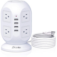 Tower Surge Protector Power Strip, Besfan 10 Ft Extension Cord With Multiple Outlets, 1050J Surge Protector, 8 Outlets 4 Usb Ports Charging Station For Home Office Supplies Desk Accessories