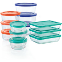 Pyrex Simply Store 12-Pack Mixed Sized Glass Food Storage Set, Round & Rectangular Containers With Lids, Bpa-Free, Dishwasher & Microwave Safe