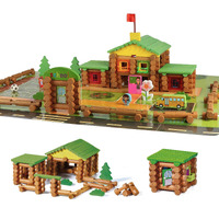 Wondertoys 269 Pieces Real Wood Logs Set Ages 3+, Classic Building Log Gift Set For Boys/Girls- Creative Construction Engineering - Top Blocks Game Kit - Preschool Education Toy