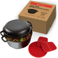 Uno Casa 2-In-1 Cast Iron Dutch Oven Large - 5 Quart Dutch Oven Pot With Lid, Pre-Seasoned Cooking Dish For Bread Baking And Stews - Heavy Duty Cast Iron Pot With Detachable Frying Pan Lid For Versatile Cooking