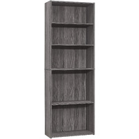 Monarch Specialties I Bookcase-72 H/Grey With 5 Shelves Bookcase, Gray