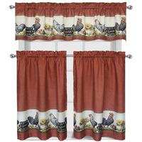 Decotex 3 Piece Window Treatment Kitchen Curtain Tier & Valance Set (36"" Tier Set, Rooster)