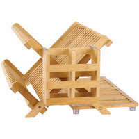 Novayeah Bamboo Dish Drying Rack With Utensil Holder, Collapsible Wooden Dish Drainer Rack, 3-Tier Large Folding Drying Holder For Kitchen Counter