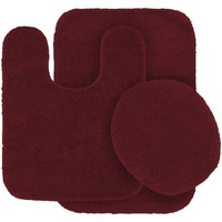 3Pc Solid Non Slip Soft Bath Rug Set For Bathroom U-Shaped Contour Rug, Mat And Toilet Lid Cover New# Angela (Burgundy)