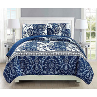 Fancy Collection 3Pc Quilted Bedspread Set Coverlet Over Size New (King/California King, Navy Blue, White)