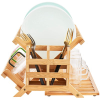Worthyeah Bamboo Dish Drying Rack, 3 Tier Collapsible Wooden Dish Drying Rack With Utensil Holder, Plate Rack Holder For Kitchen Counter, Large Folding Drying Holder, Dish Drainer