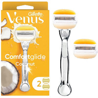 Gillette Venus Comfortglide With Olay Coconut Womens Razor Handle + Blade Refills, Silver, 2 Count