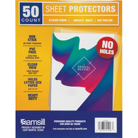 Samsill No Holes Sheet Protectors, 50 Pack, 8.5 X 11 Inch Page Protectors For 3 Ring Binder, Heavy Duty, No Hole Protector Letter Size, Top Loading, Acid Free