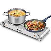 Cusimax Hot Plate, Electric Double Burner, 1800W Cast Iron Countertop Cooktop, Portable For Cooking, Compatible For All Cookwares, Easy Clean, Upgraded Version