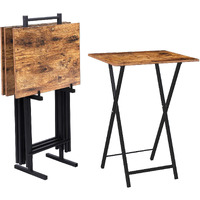 Hoobro Folding Tv Tray Tables, Set Of 4 Tv Trays With Storage Rack, Industrial Side Table For Eating At Couch, Foldable Snack Table For Small Space, Easy Assembly, Rustic Brown And Black Bf50Bz01