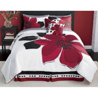 Grand Linen 12 - Piece King Size Burgundy Red Black White Bed In A Bag Floral Bedding With Sheets And Accent Pillows Comforter Set